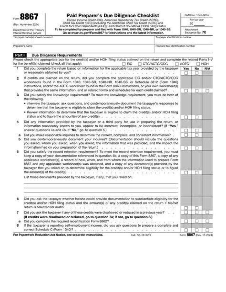 What are part of the special taxpayer due diligence requirements included on Form 8867?