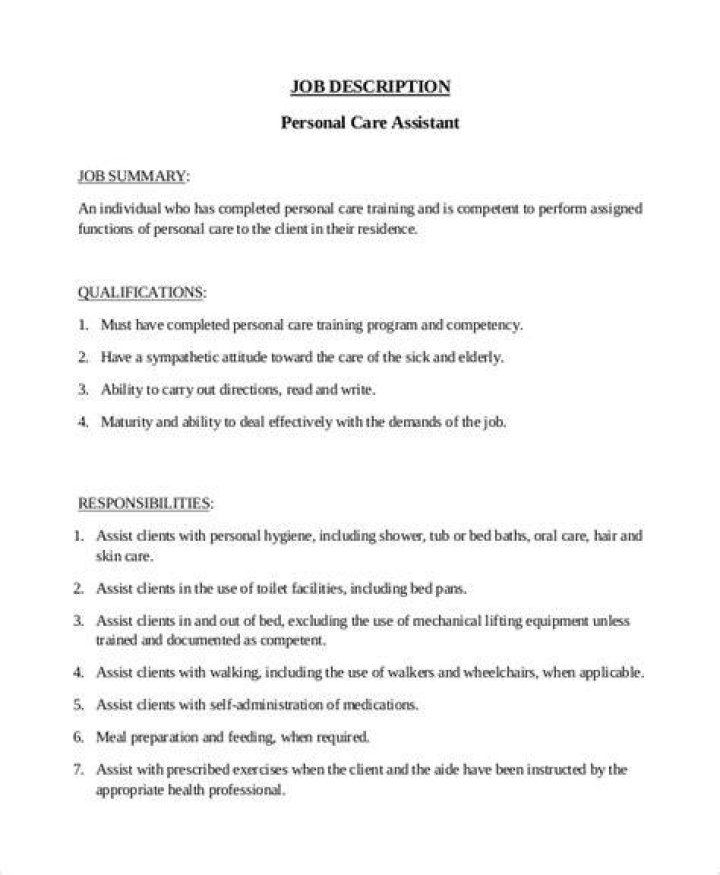 What are personal care assistant duties?