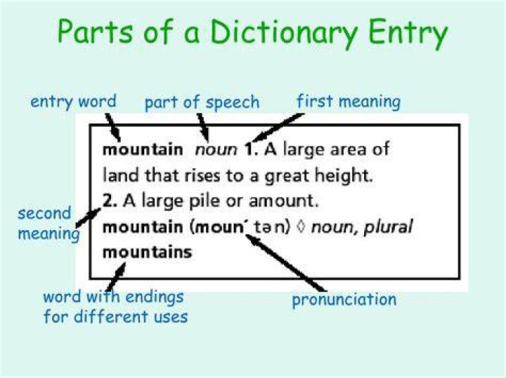 What are the 4 parts of a dictionary word entry?
