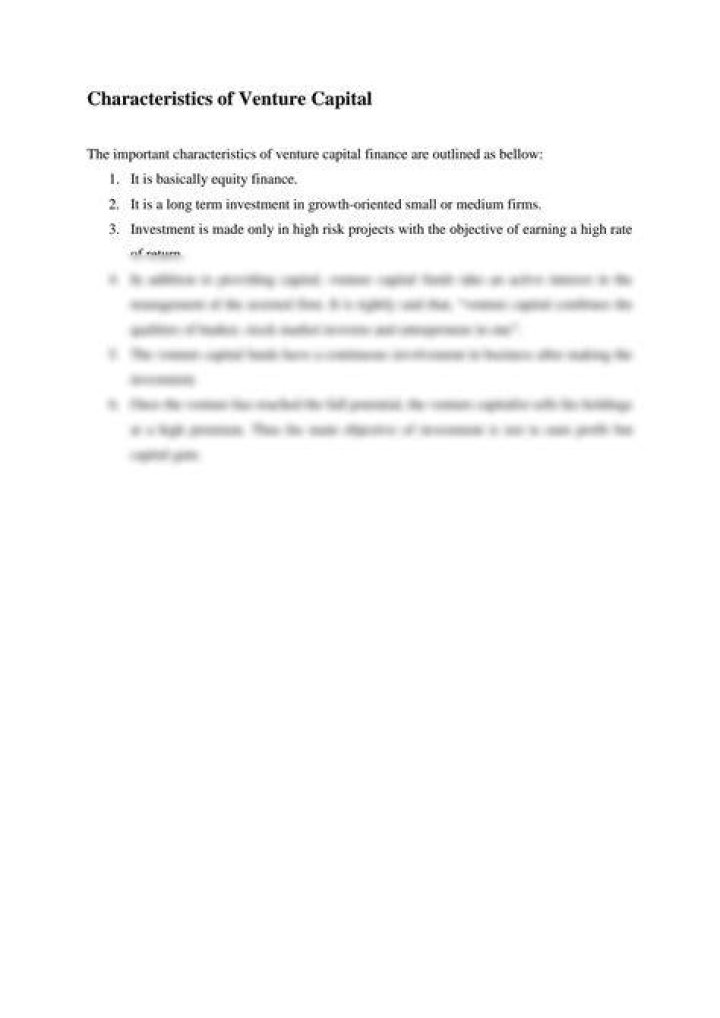 What are the characteristics of venture capital?