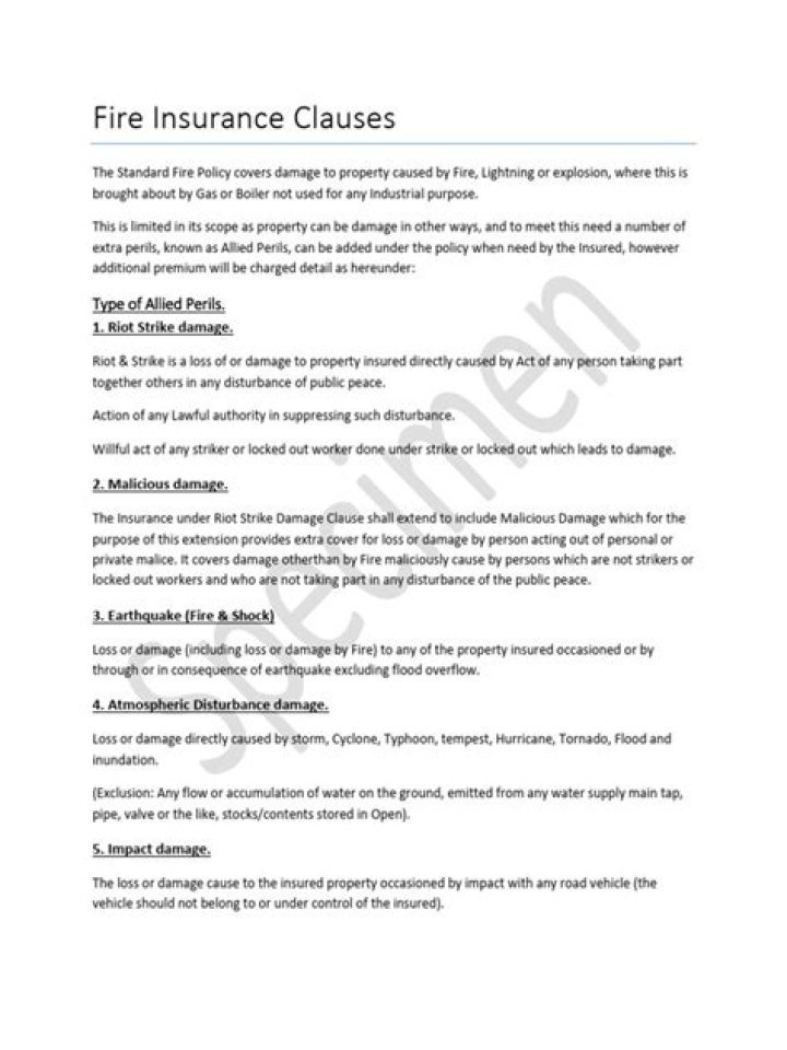 What are the clauses in fire insurance?