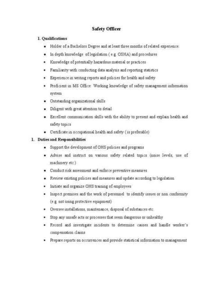What are the duties and responsibilities of a safety officer?