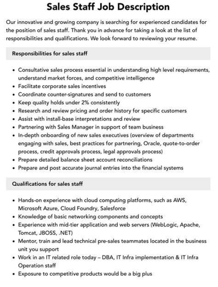 What are the duties and responsibilities of a sales staff?