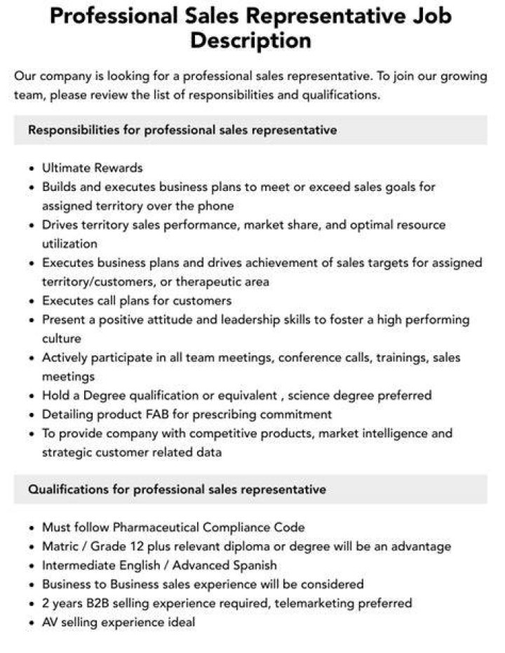 What are the duties of a sales representative?