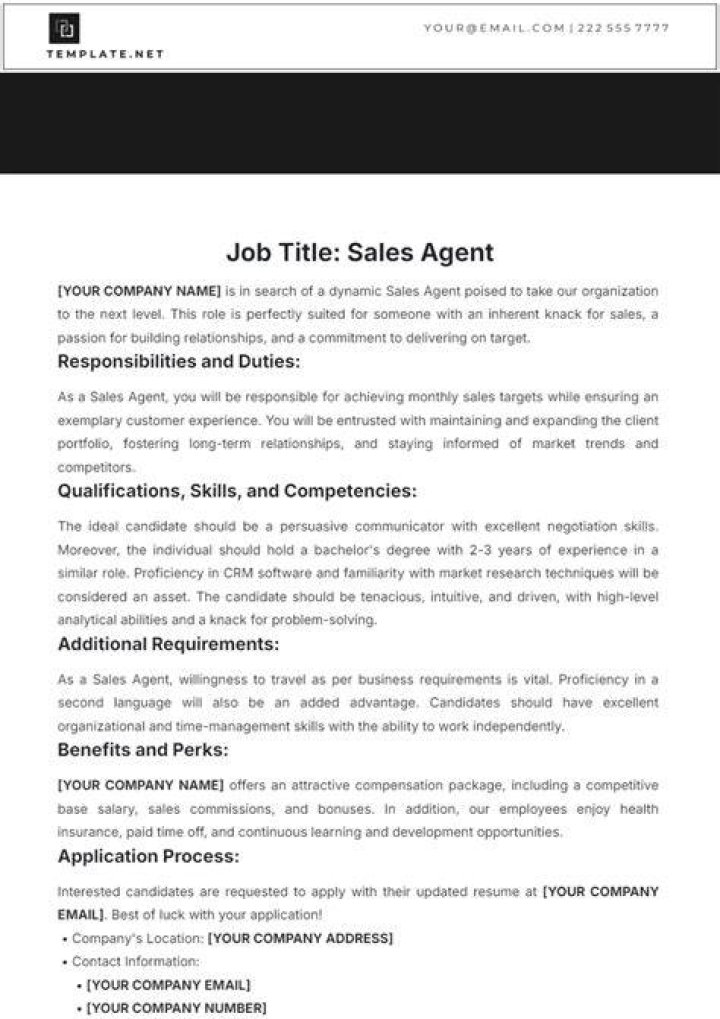 What are the job duties of a sales agent?