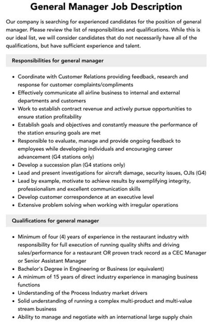 What are the main duties of general manager?