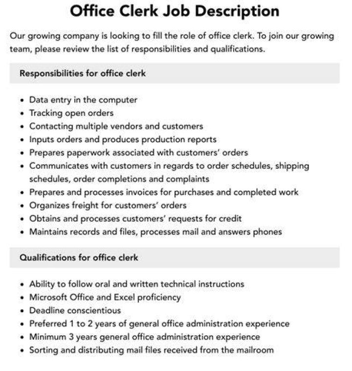 What are the responsibilities of a office clerk?