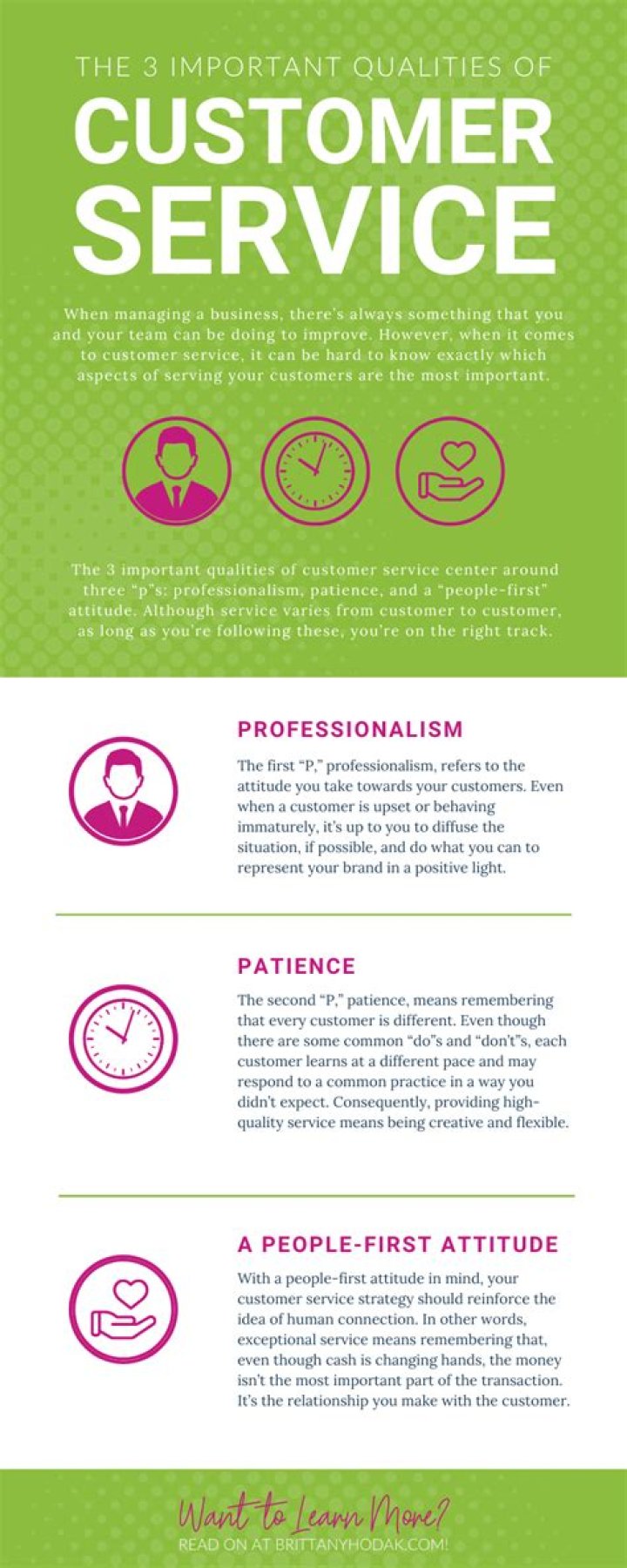 What are the three important qualities of customer service?