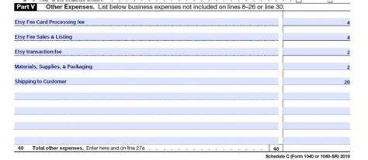 What can be included in Part V other expenses on Schedule C?