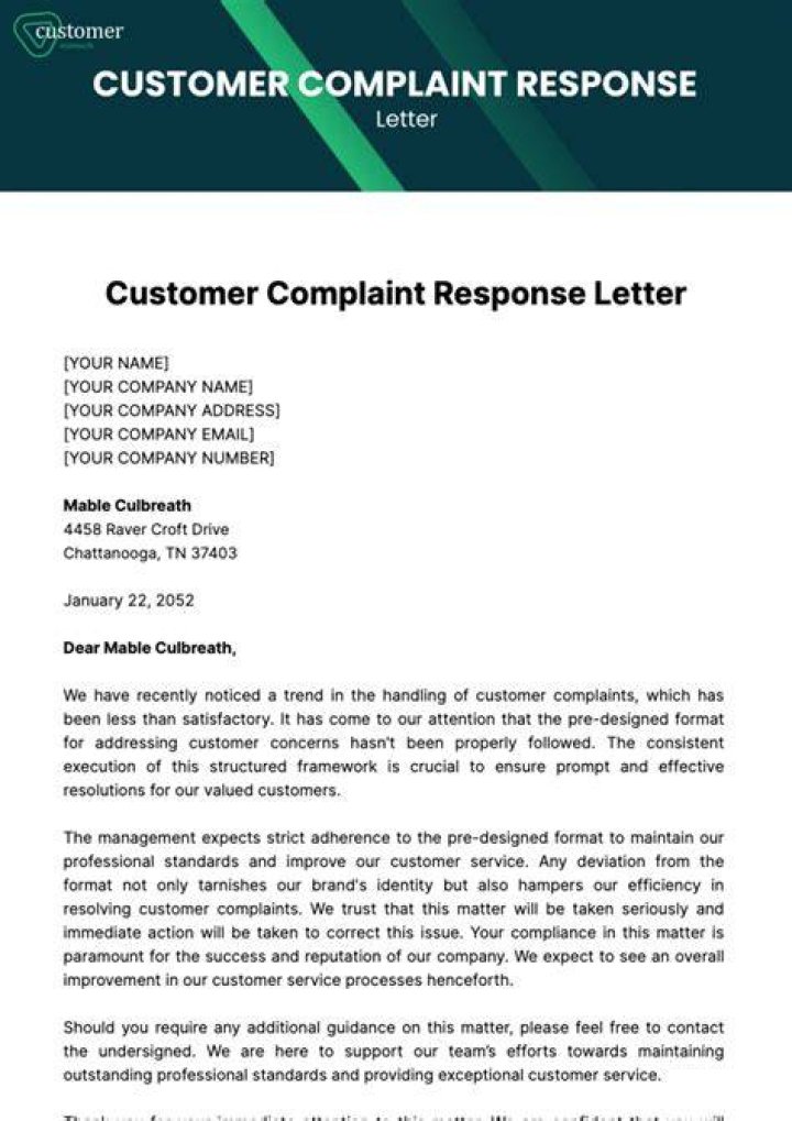 What could be an example of a customer complaint?