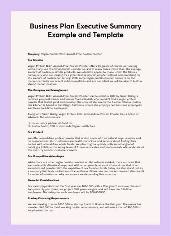 What do you write in the executive summary of a business plan?