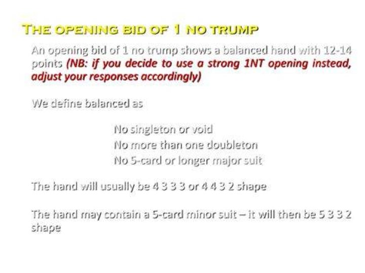 What does a 2 no trump opening bid mean?