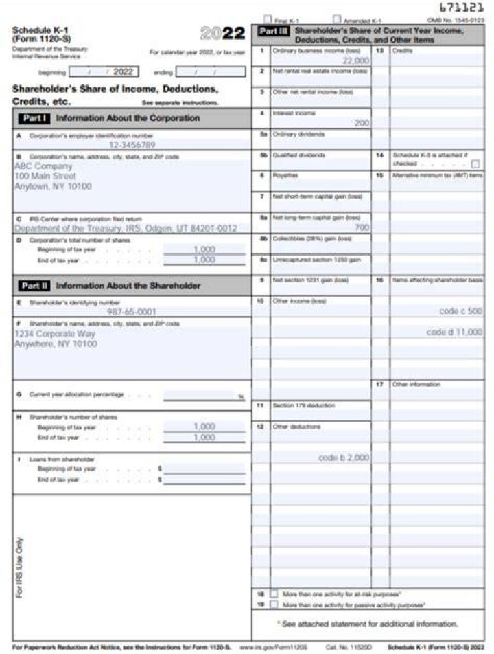 What does a Form 1120S Schedule K-1 look like?