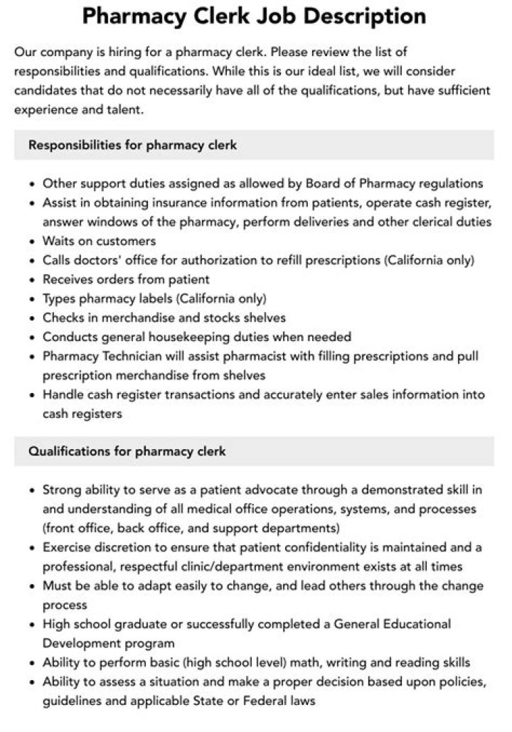 What does a pharmacy clerk do?