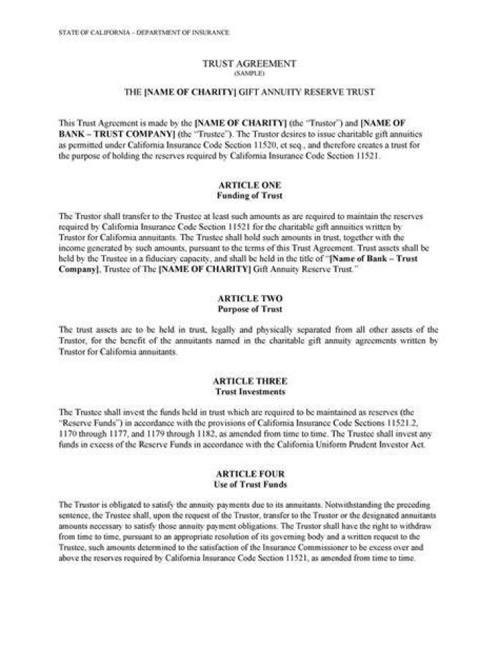 What does a trust agreement show?