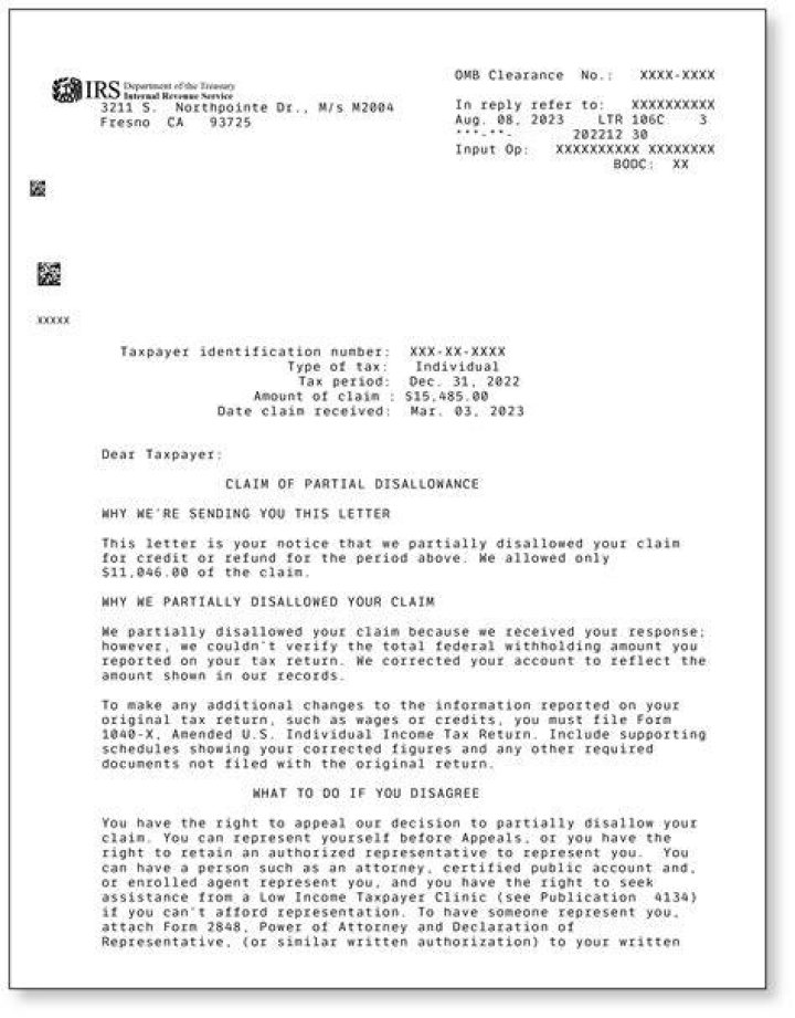 What does IRS letter say about missing SSNs?