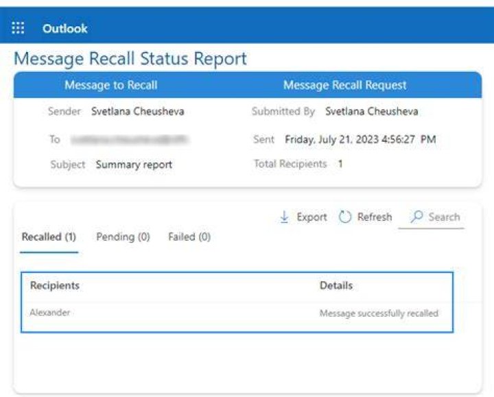 What does it mean if someone recalled an email?