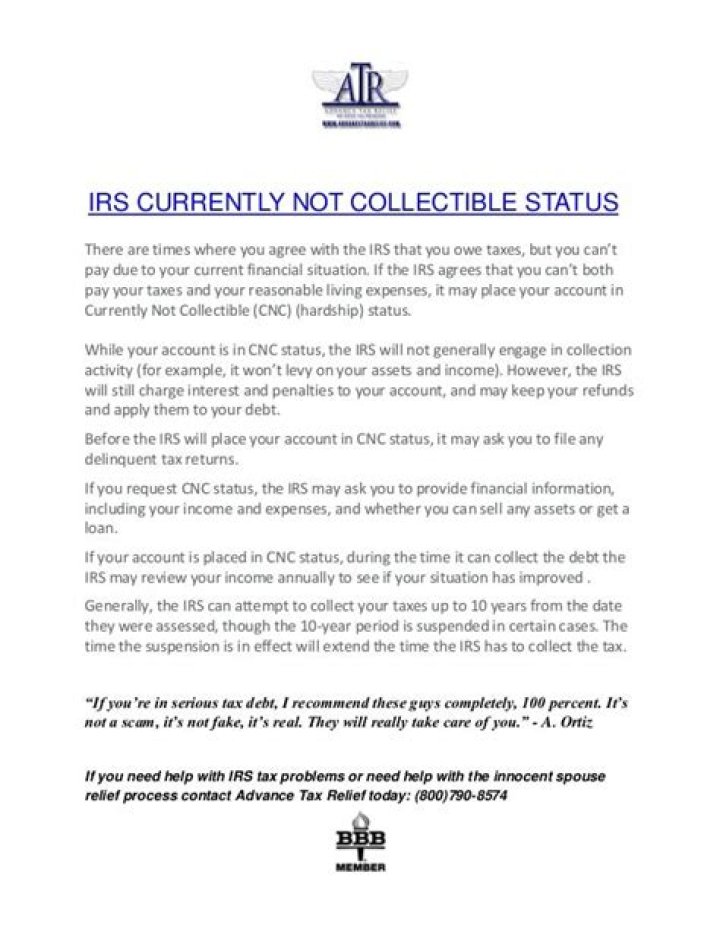 What does it mean to be currently non collectible with IRS?