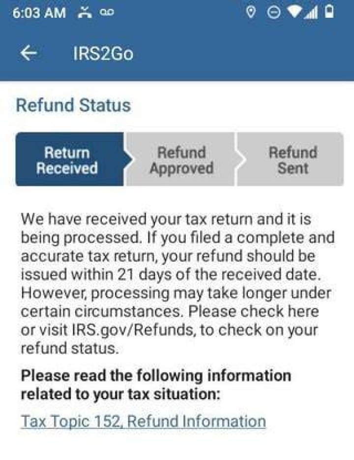 What does it mean when your taxes have been received and being processed?