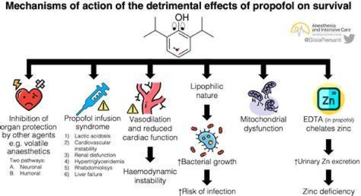 What does propofol do to the heart?