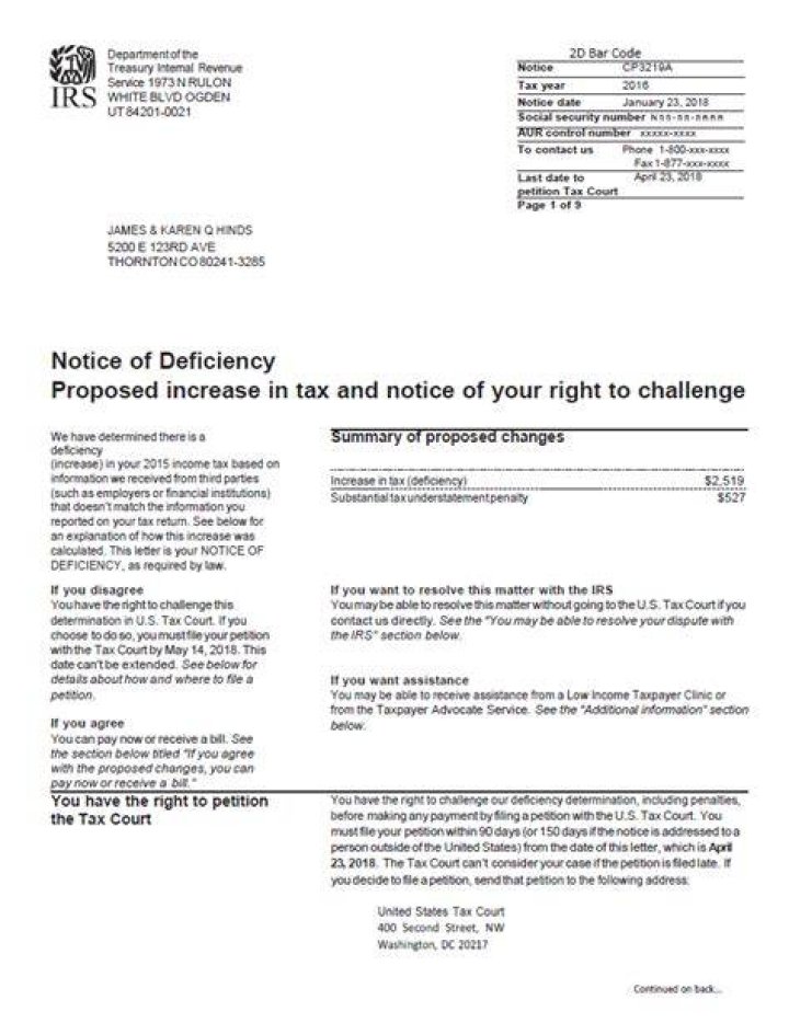 What does statutory notice of deficiency mean?