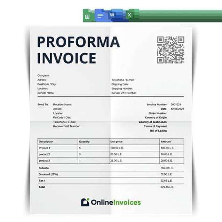 What information goes on a proforma invoice?