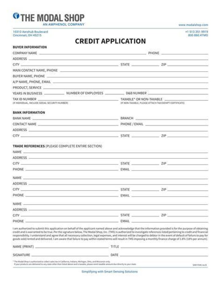 What information should be required on a credit application?