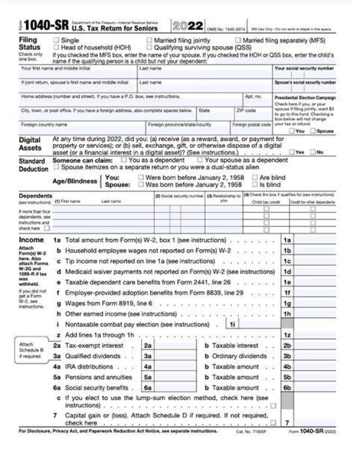 What is 1040 SR form used for?