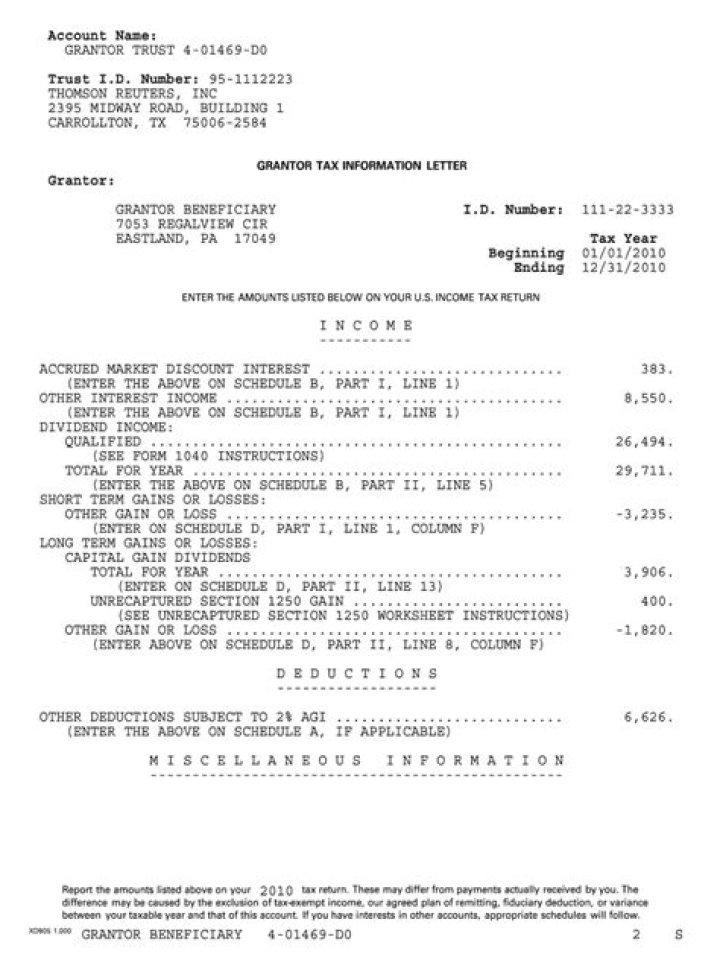 What is a 1041 grantor letter?