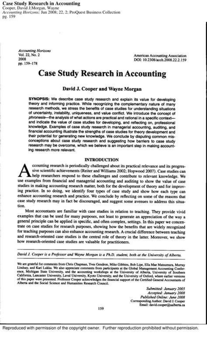What is a case study in accounting?