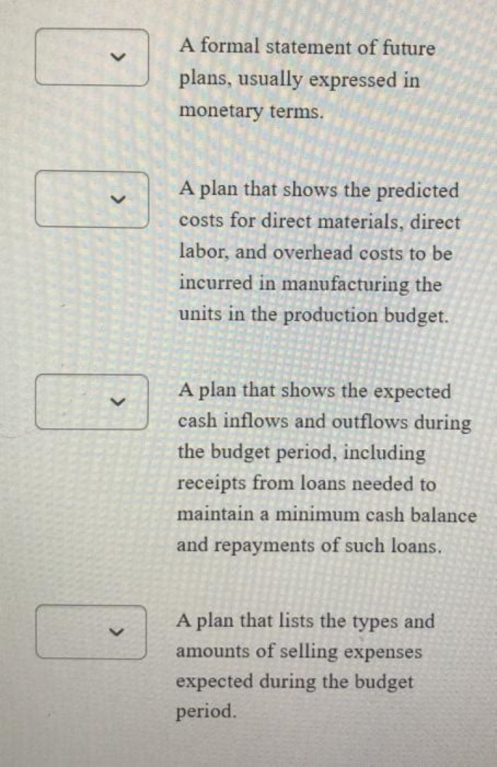 What is a formal statement of future plans usually expressed in monetary terms?