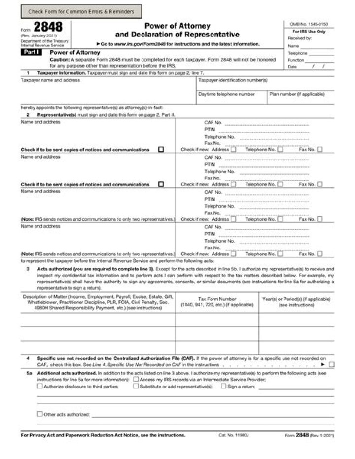 What is a power of attorney form 2848?