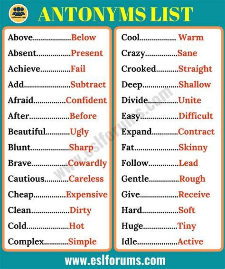 What is antonyms give 10 examples?
