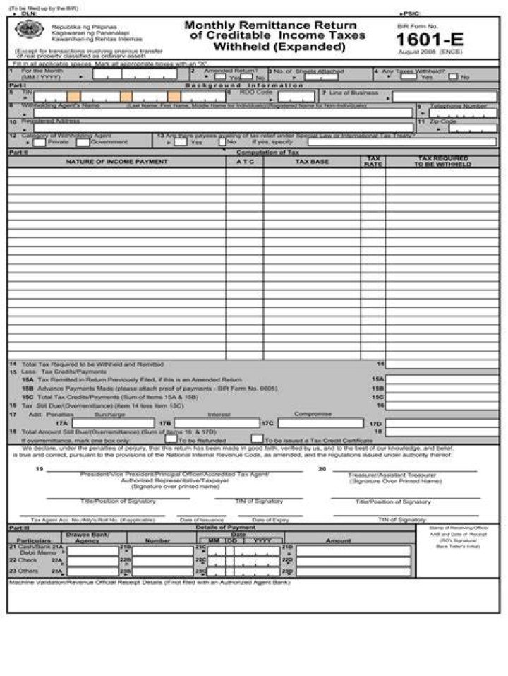 What is BIR Form 1601e?