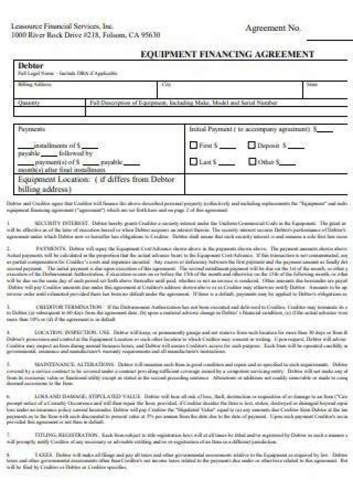 What is equipment financing agreement?