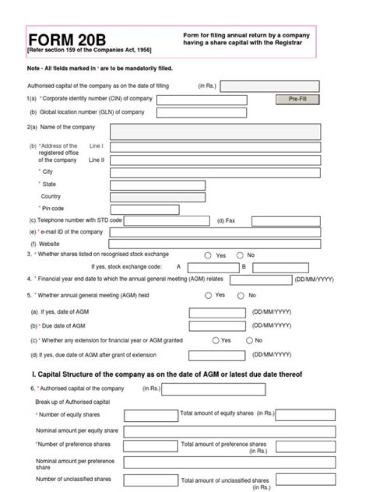 What is Form 20B under Companies Act?