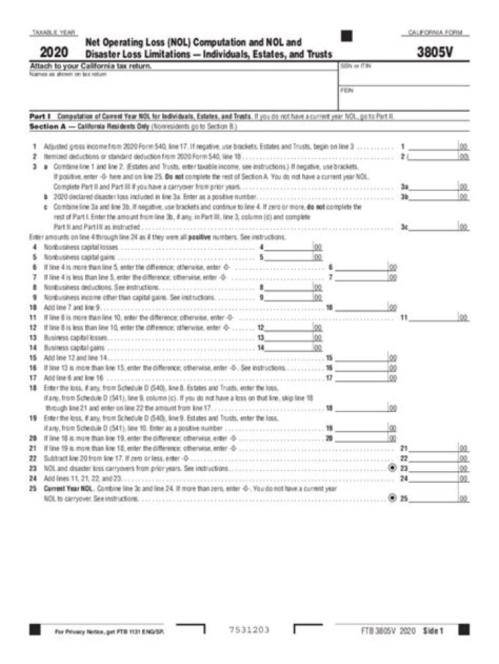 What is FTB Form 3805V CA?