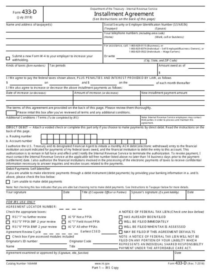 What is IRS Form 433D?