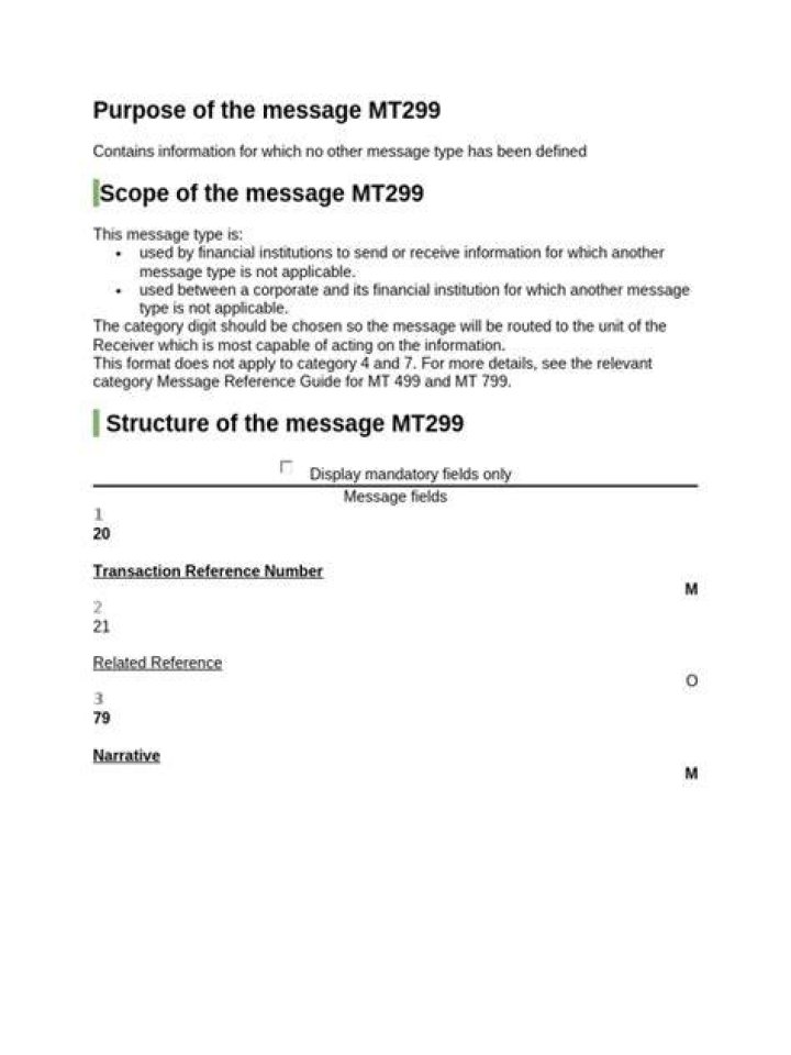 What is MT299 SWIFT message?