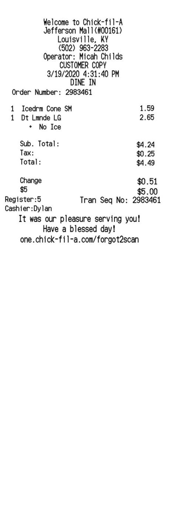 What is red flag on Chick-fil-A receipt?