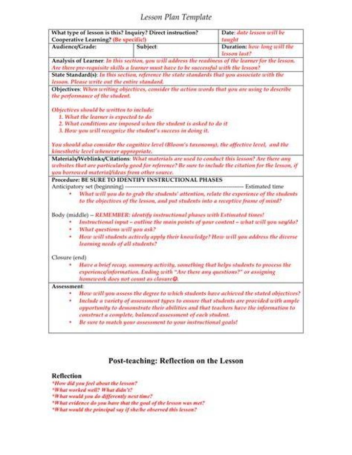 What is reflection in a lesson plan?