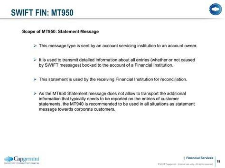What is SWIFT MT950 used for?