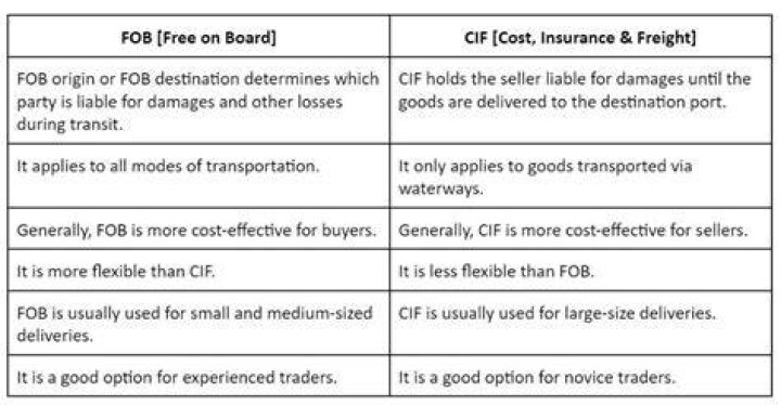 What is the difference between CIF and FOB terms?
