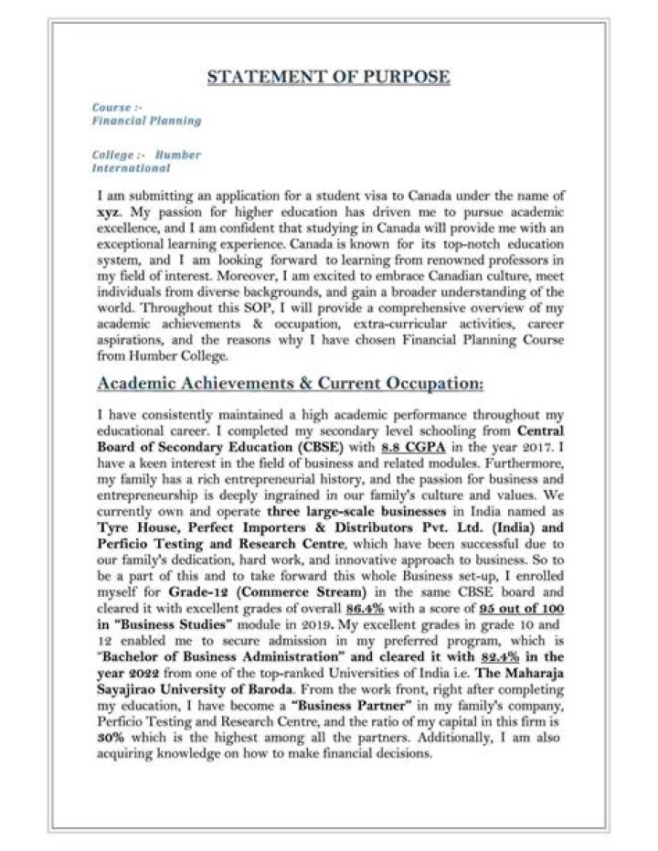 What is the format for statement of purpose?