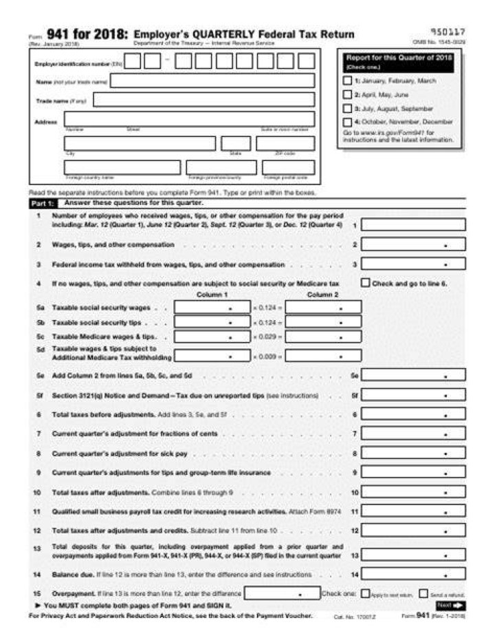 What is the IRS Form 941 for 2018?