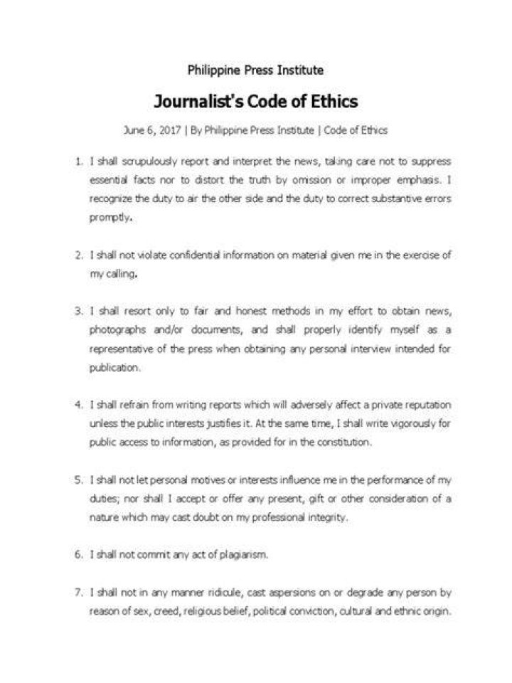 What is the Journalist Code of ethics?