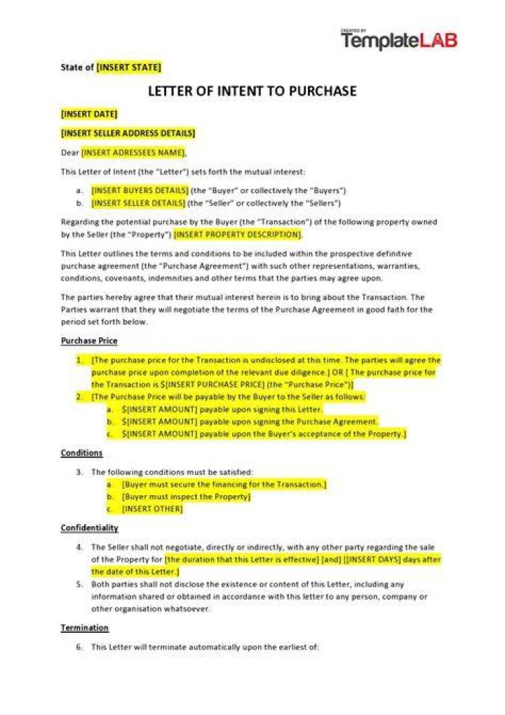 What is the purpose of a letter of intent?