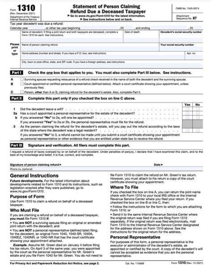 What is the purpose of form 1310?