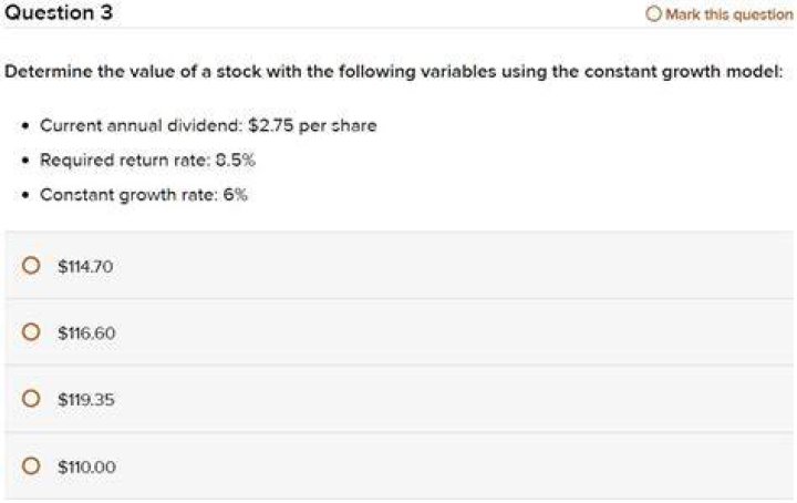 What is the value of a share of stock when the dividend grows at a constant rate?