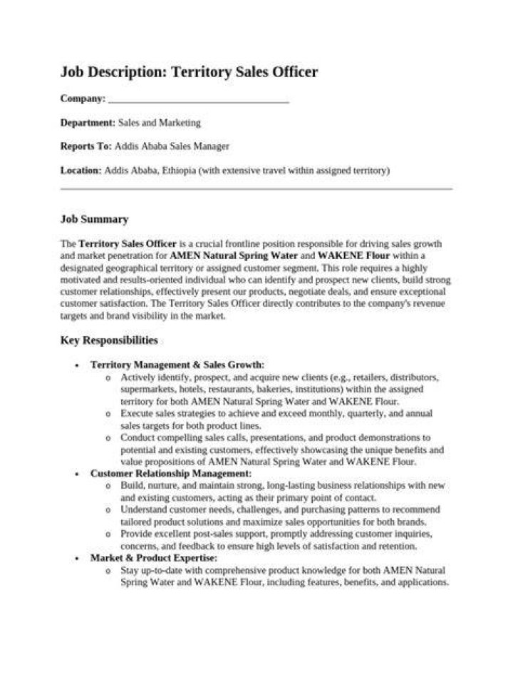 What is the work of territory sales officer?
